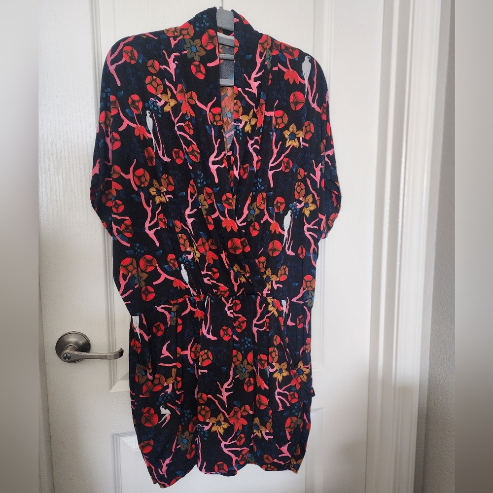 Rachel Roy XL Black Tropical Bird Print Dress